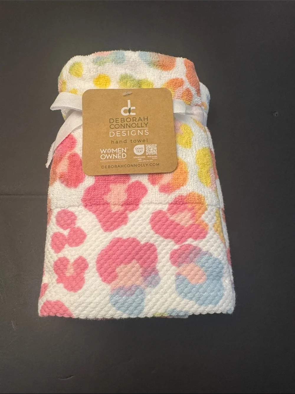 6pc DEBORAH CONNOLLY Multi Leopard Animal Print Bath Towel Set - White Pastel